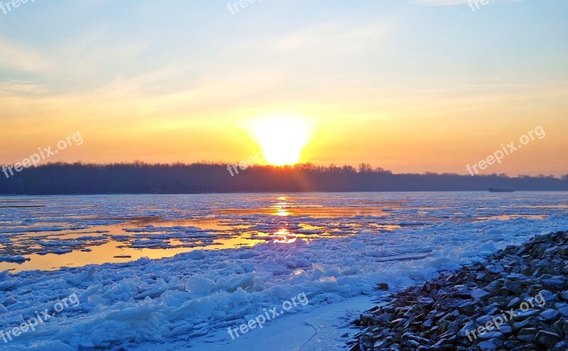 Winter Ice Frost Sunrise Stones