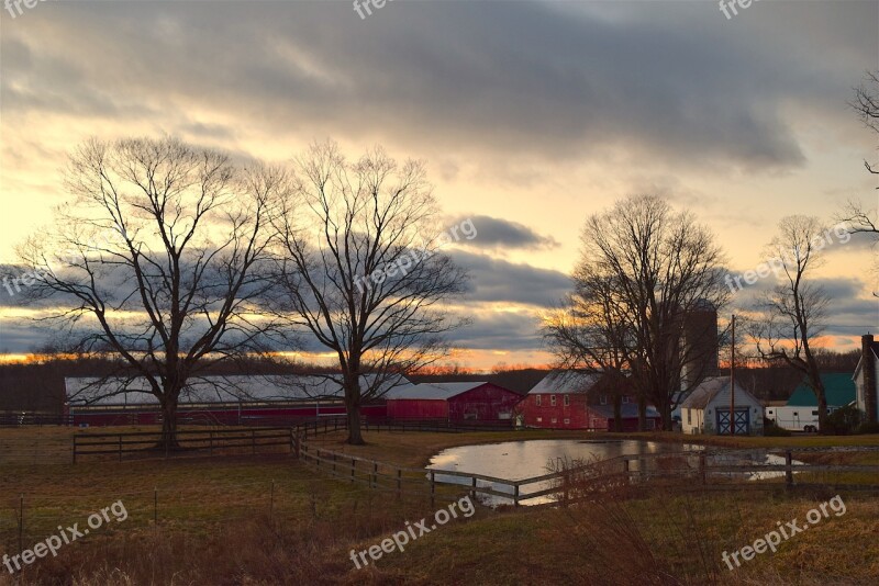 Farm Sunrise Field Rural Nature