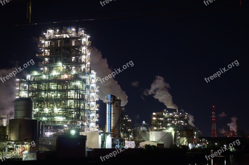 Factory Night View Light Smoke Steampunk