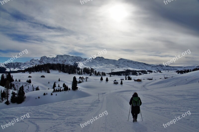 Alp Siusi Seiseralm Snow Mountain Cold