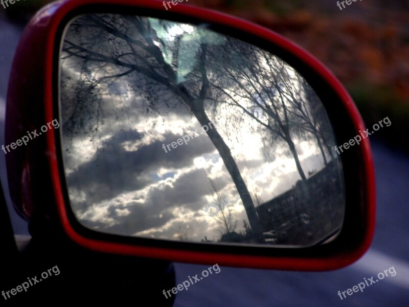 Rearview Mirror Reflection Red Car Car Mirror