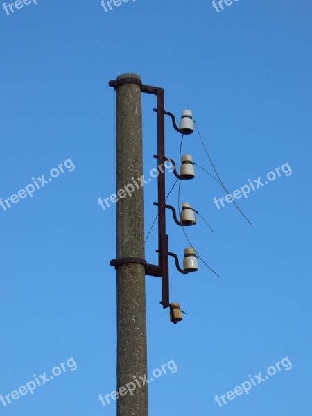 Electric Pole Power Line Old Light Cut Current