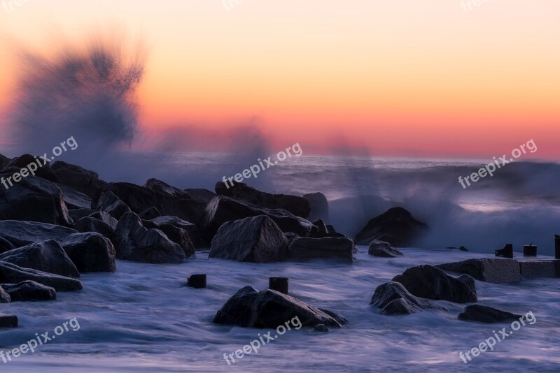 Sunset Dusk Sea Ocean Splash