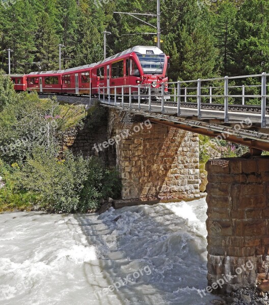 Switzerland Bernina Railway Bridge Glacier Flow Morteratsch