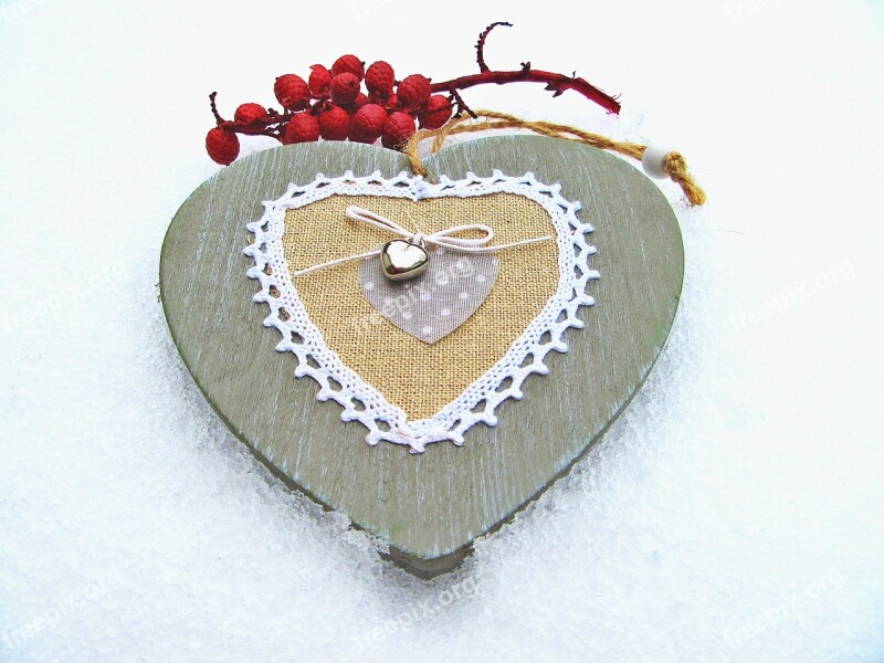 The Heart Of Snow Wooden Heart Decoration White