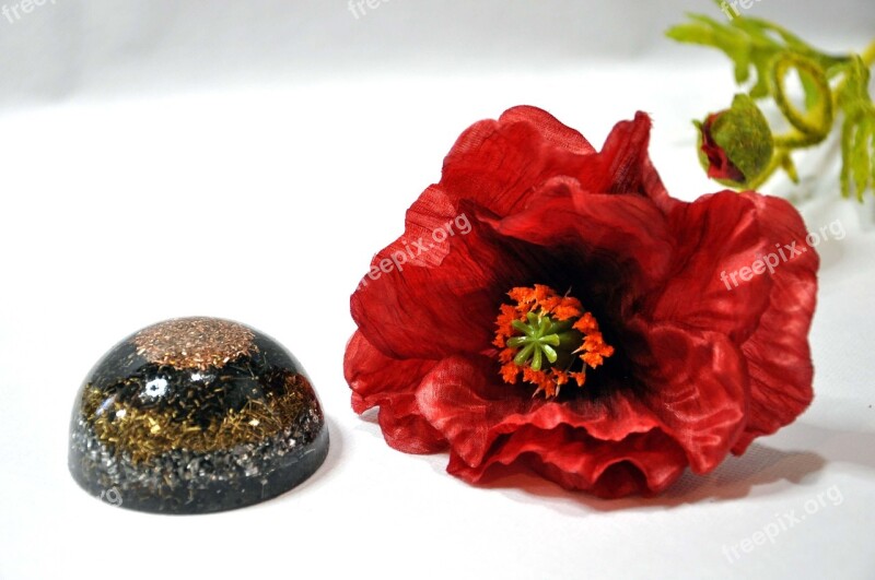 Semi Sphere Orgone Red Flower Orgonite Spiritual Concept