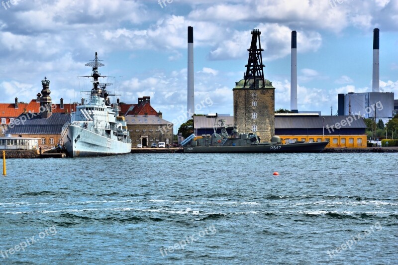 Denmark Copenhagen Port Ships Warship