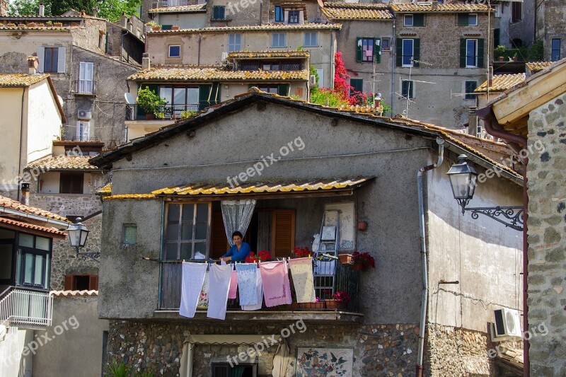 Anguillara Rome Drying Laundry Housewife Italy