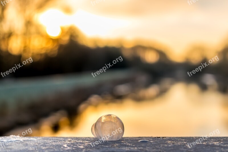 Soap Bubble Frozen Sunrise Landscape Nature