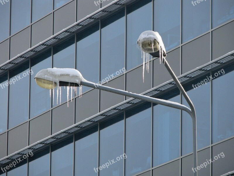 Street Lamp Icicles Winter Snow City