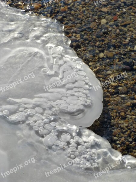 Winter January Ice Water Gravel