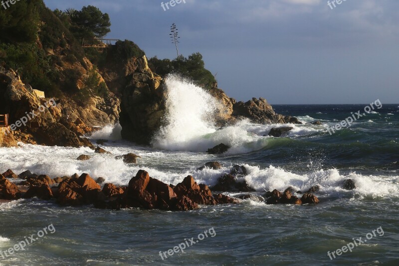 Sea Wave Element The Mediterranean Sea Rocks