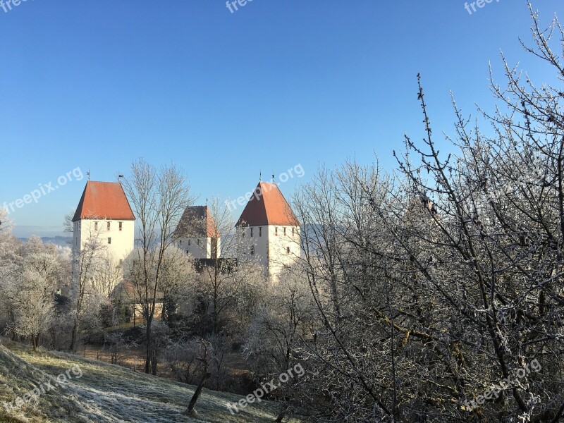 Neuburg Hoarfrost Morning Sun Winter Sun Iced