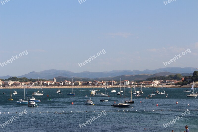 St Jean De Luz Donibane Lohizune Sea Boat Mountains