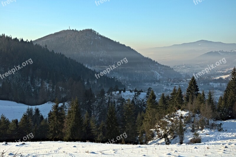 Smog Winter Beskids Snow Mountains