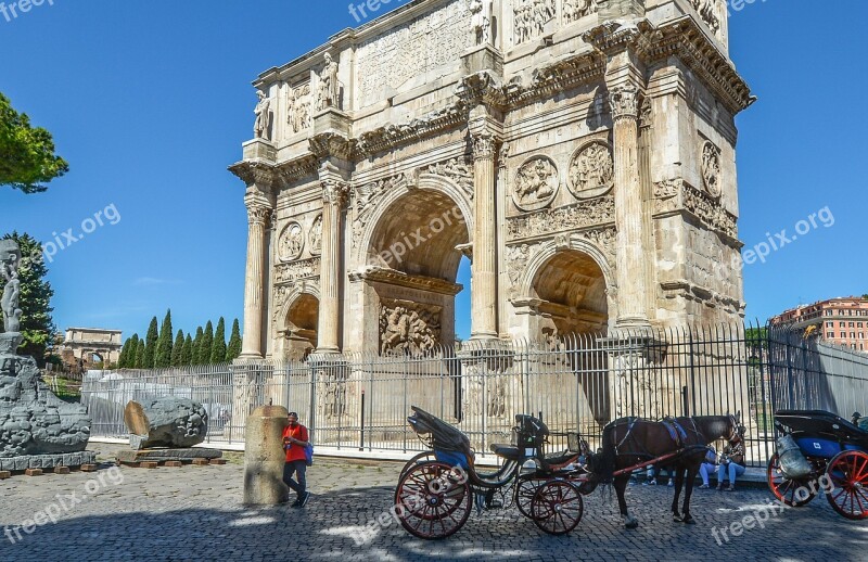 Rome Arch Horse Carriage Tourist