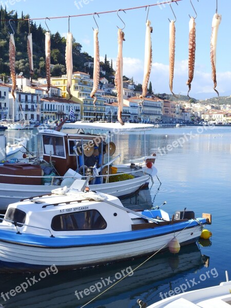 Beautiful Landscape Greece Octopus Hanging Dry Octopus Tradition