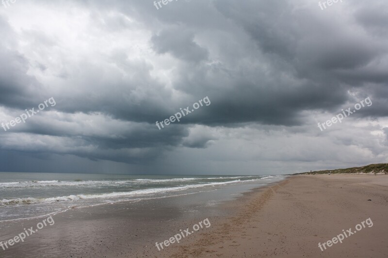 Denmark Jutland Beach Sea Dark Clouds