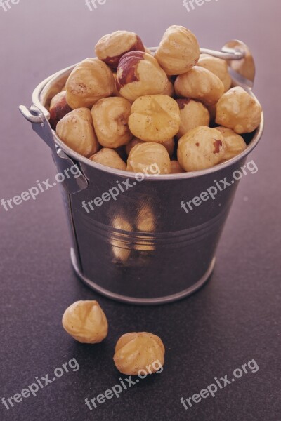 Hazelnuts Metallic Bucket Food Food Pile Scattered