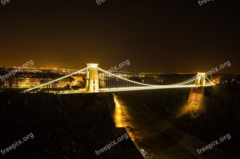 Bridge Night Lights City Bristol