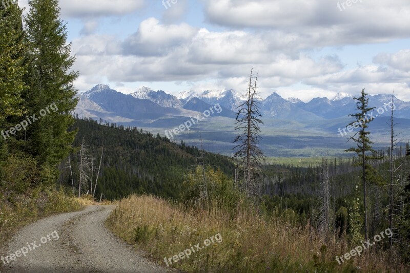 Glacier National Park Forest Road Clouds Mountain