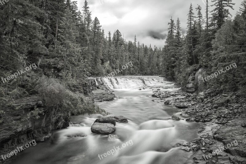 Glacier National Park River Falls Flow Long Exposure