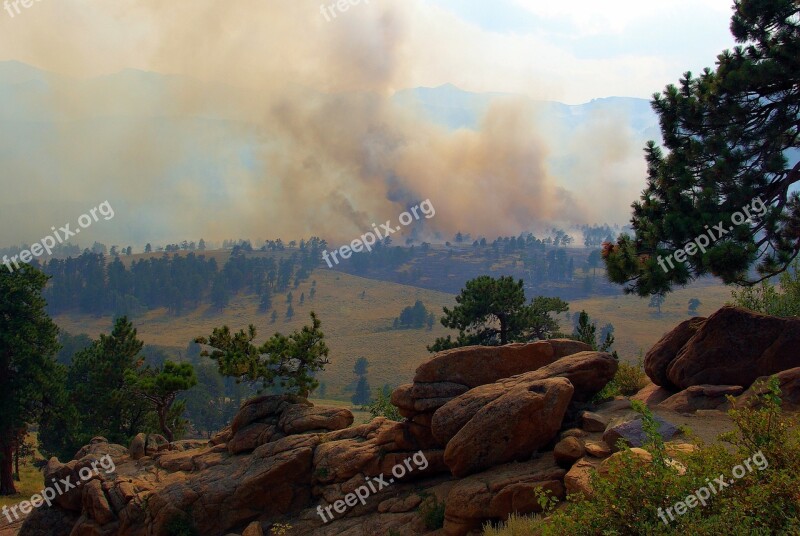 Smoke In The Mountains Fire Smoke Trees Rocks