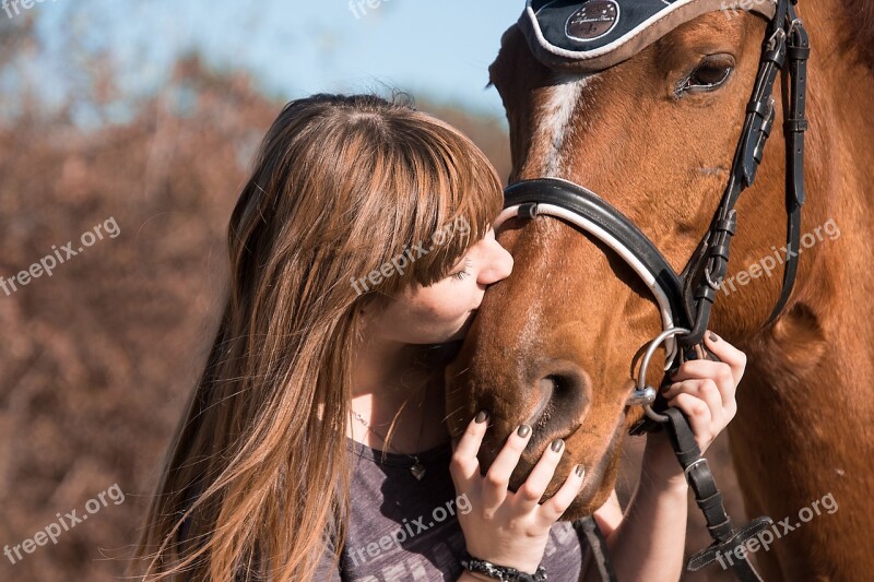 Horse Animal Friendship Kiss Human