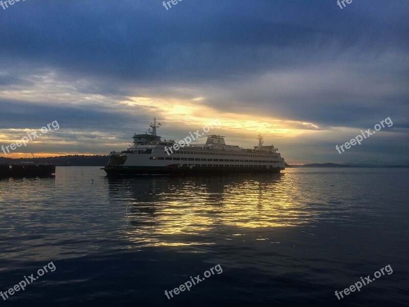 Ferry Seattle Water Skyline Washington