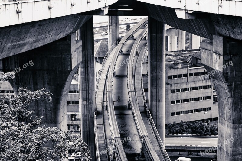 Traffic Chongqing Tracks Black And White Bridge