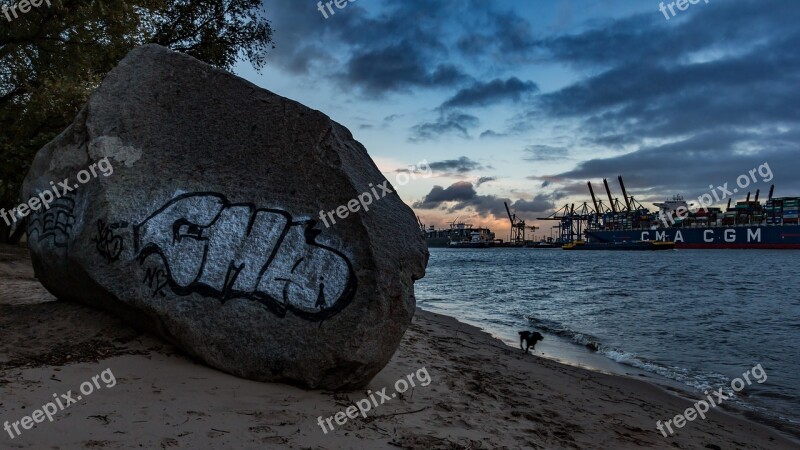 Elbe Evening Water Hamburg Beach