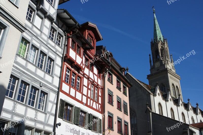 St Gallen Historic Center Historically Timber Framed Houses Steeple