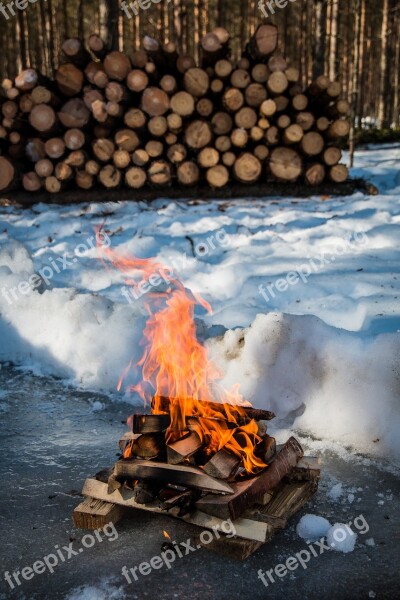 Campfire Fire Winter Snow Nature