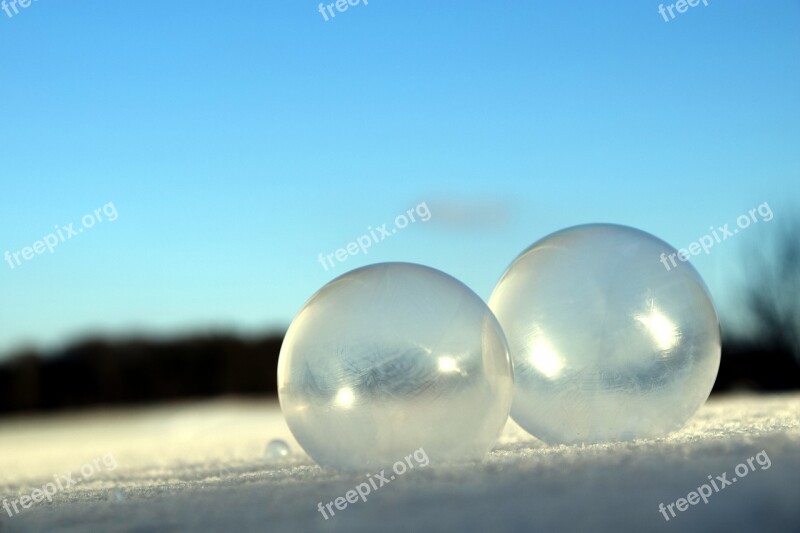 Blow Soap Bubbles Iridescent Winter Snow