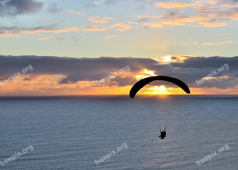 Sunset Paraglider Ocean Paragliding Sport