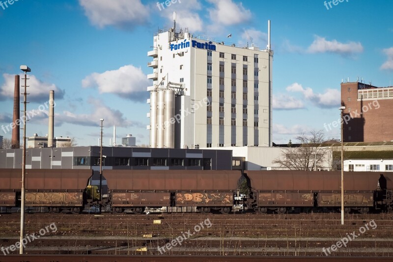 Freight Cars Factory Chimneys Production Railway