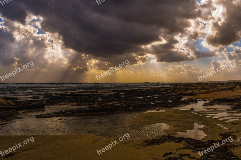 Sunset Coast Clouds Sky Sunlight