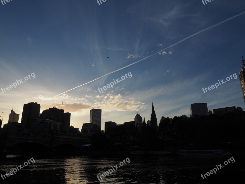 Melbourne Skyline Sunset Australia City