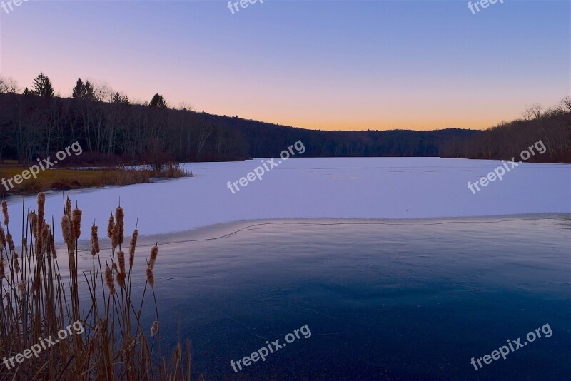 Frozen Lake Sunrise Pink Sky Winter