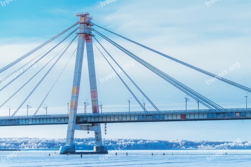 Russia Bridge Lake River Frozen