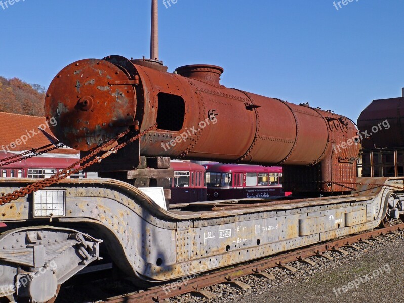 Steam Locomotive Boiler Railway Museum Low-bed Trailer Rusty Boiler