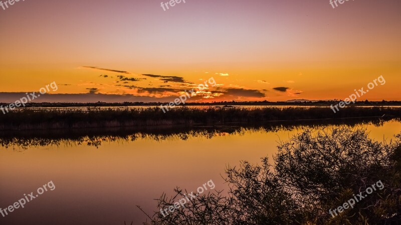 Sunset Seasonal Lake Lake Nature Landscape