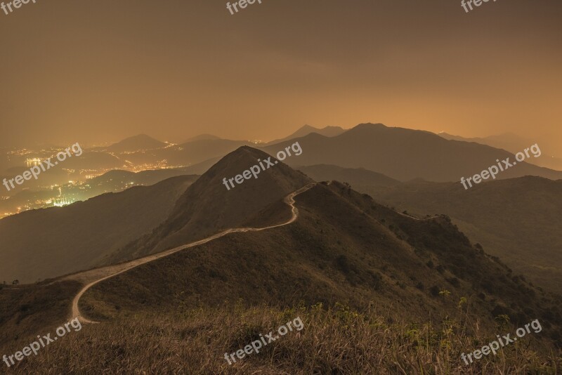 Mountain Range Nightfall Landscape Dusk Scenic