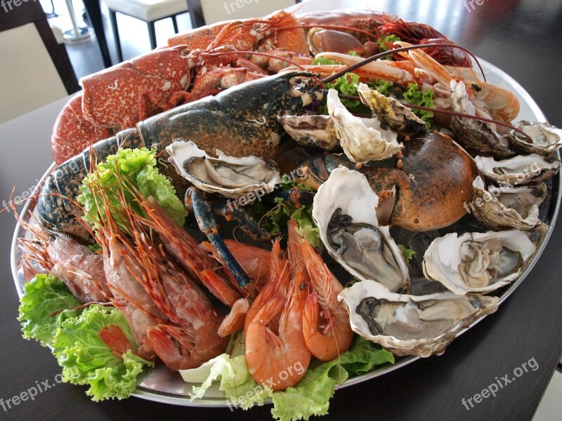 Oysters Prawns Clams Crab Fish