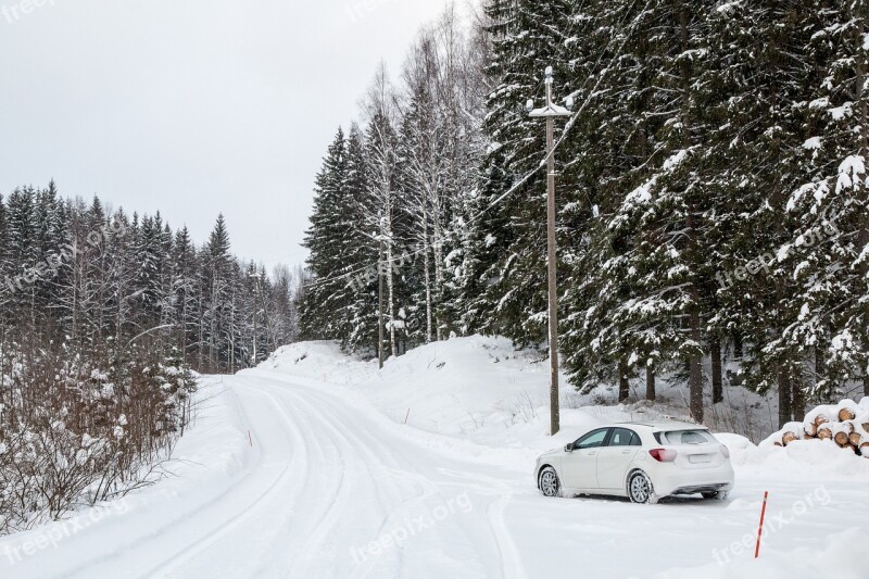 Mercedes-benz Car Winter Finnish Road