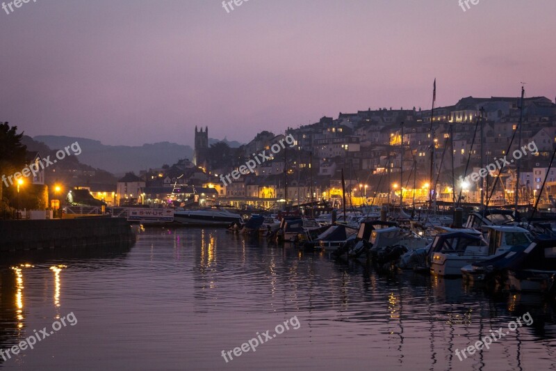 Twilight Brixham Devon Lights Harbour