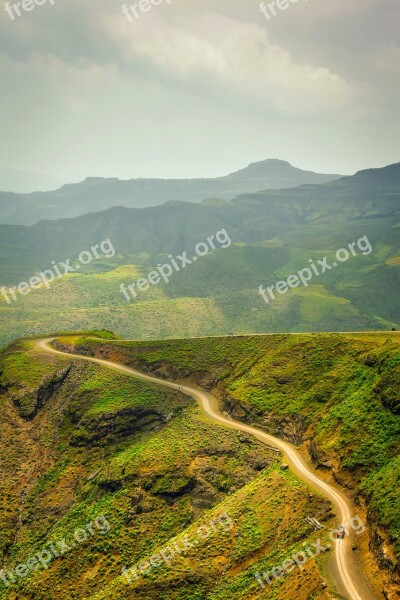 Ethiopia Mountains Road Valley Sky