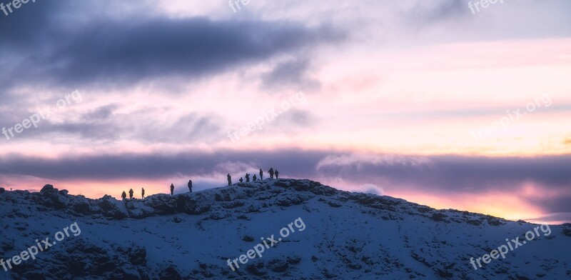 Iceland Sunset Dusk Figures Hiking