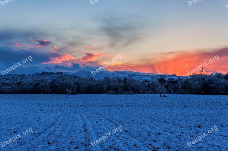 Winter Sunset Snow Italy Sky