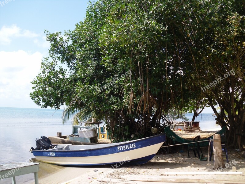 Belize Boat Beach Tropical Travel